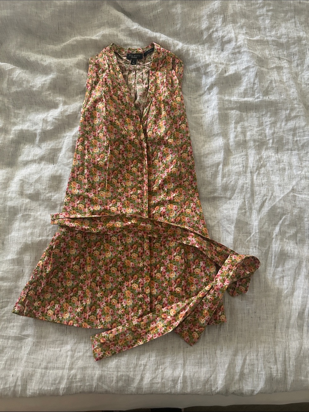 NWOT Talbots Sleeveless Floral A-Line Stretch Top in Pink and Green, Belted